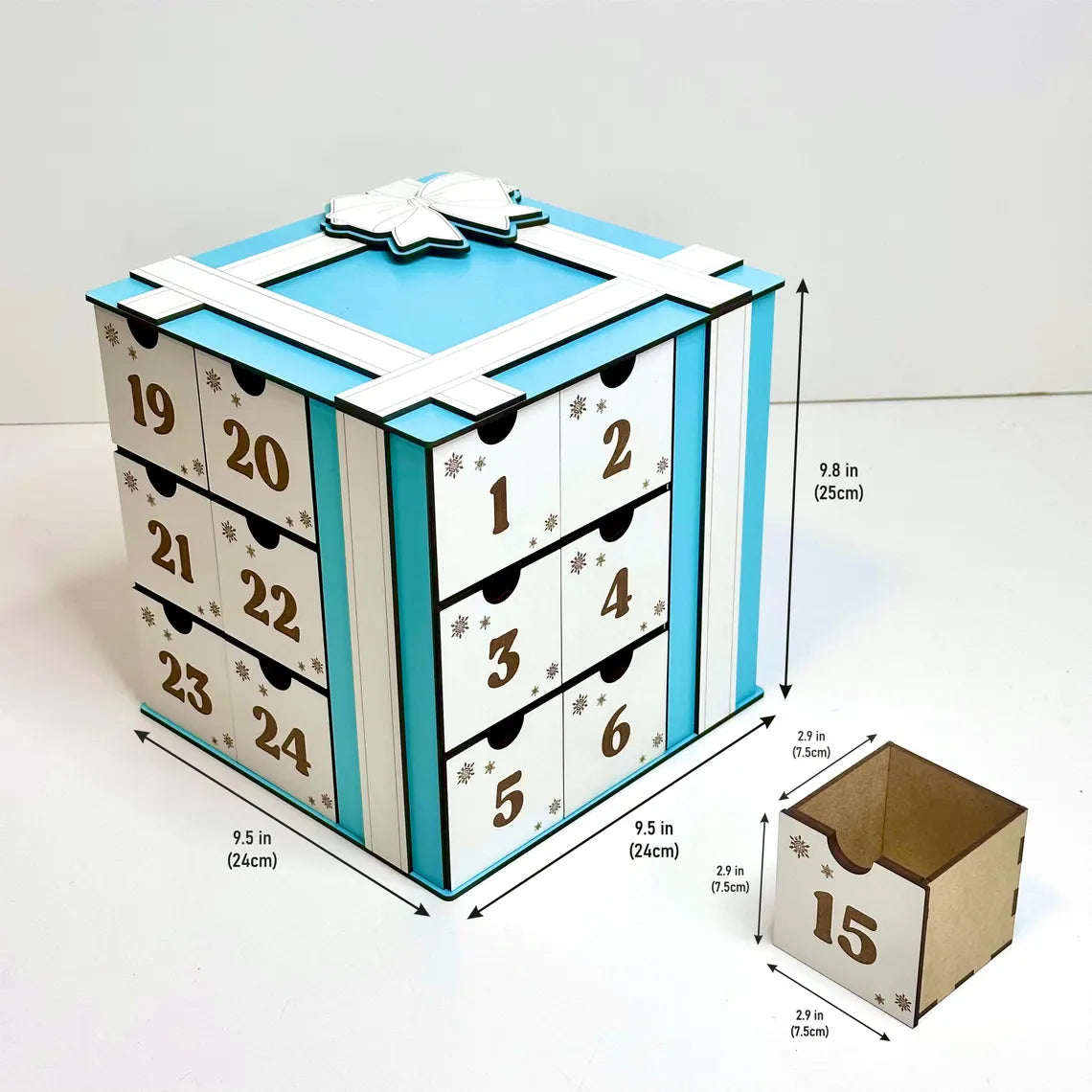 Customizable Advent Calendar Box | Wooden 24-Day Countdown | Engraved Xmas Keepsake | Holiday Tradition Starter|Family Name Holiday Keepsake