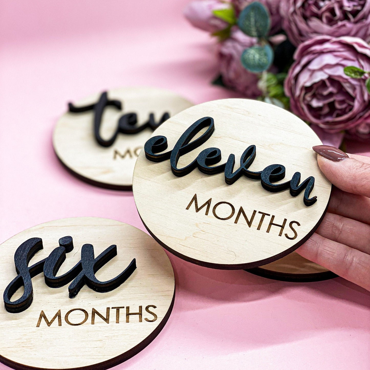 Baby Monthly Sign Set, Baby Announcement, New Mom Gift, Baby Shower Gift, Milestone Discs, Wood Monthly Photo Markers