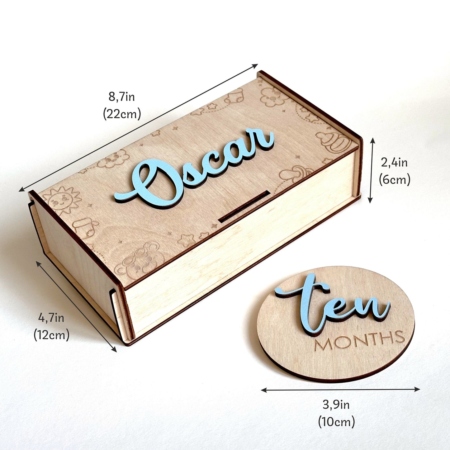 Wooden 3D Monthly Milestone Discs for Baby Photos | Engraved Wood Monthly Milestone Markers | Personalized Baby Sign
