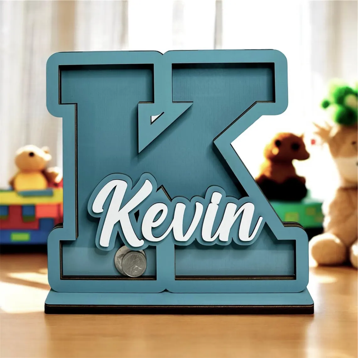 Personalized wooden box for children's coins, box with colors to choose from