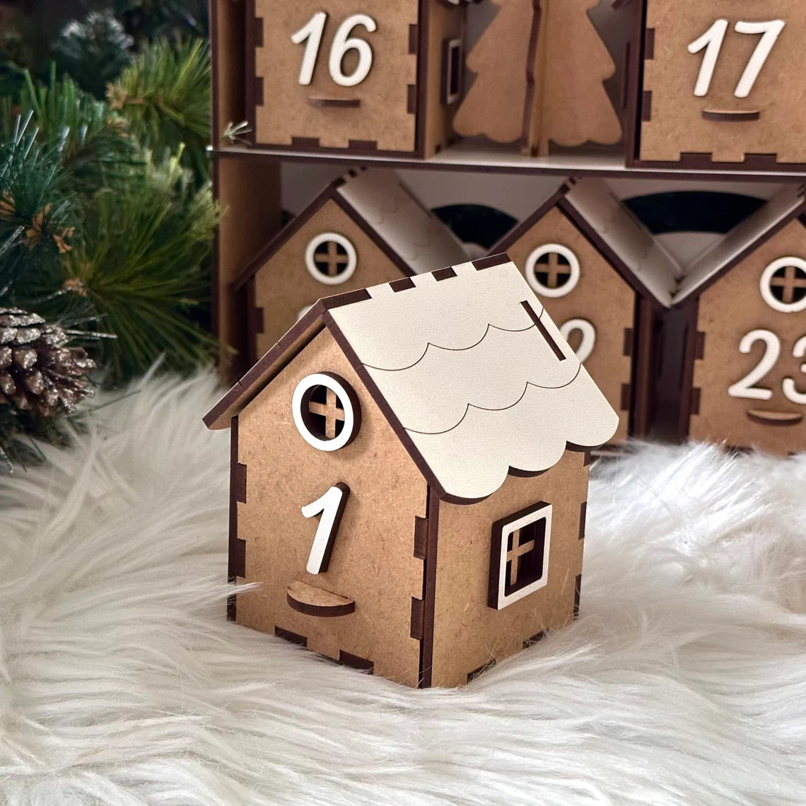Wooden Advent House | 24 Day Countdown Calendar | Christmas Ornament for Home | Holiday Keepsake Gift | Festive Countdown Gift Box