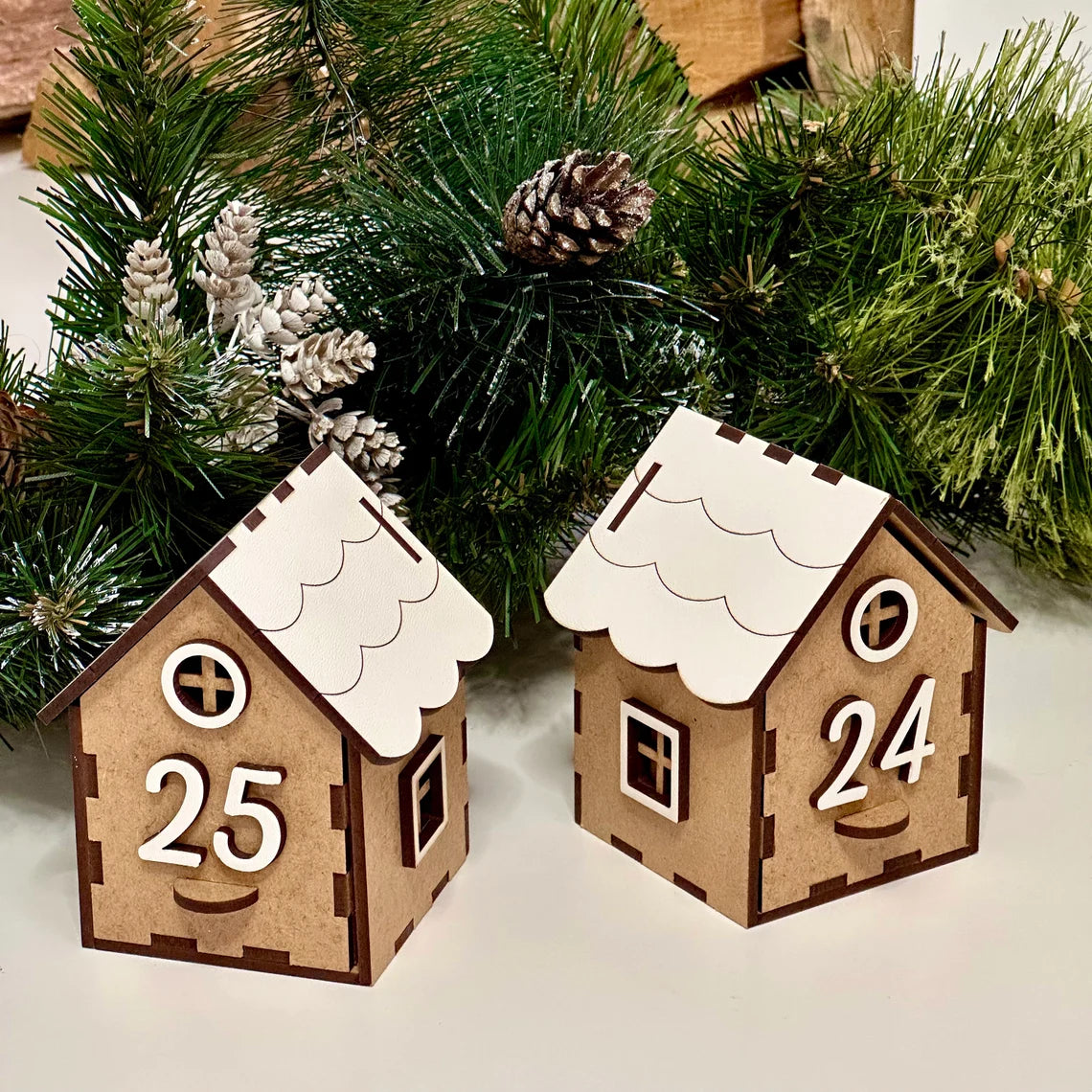 Wood Advent Calendar, Christmas Decoration, Christmas Home Decor, Advent Calendar, Miniature House, House Ornament, 25 Days of Christmas