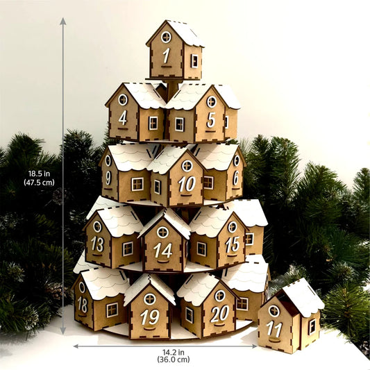Wood Advent Calendar, Christmas Decoration, Christmas Home Decor, Advent Calendar, Miniature House, House Ornament, 25 Days of Christmas