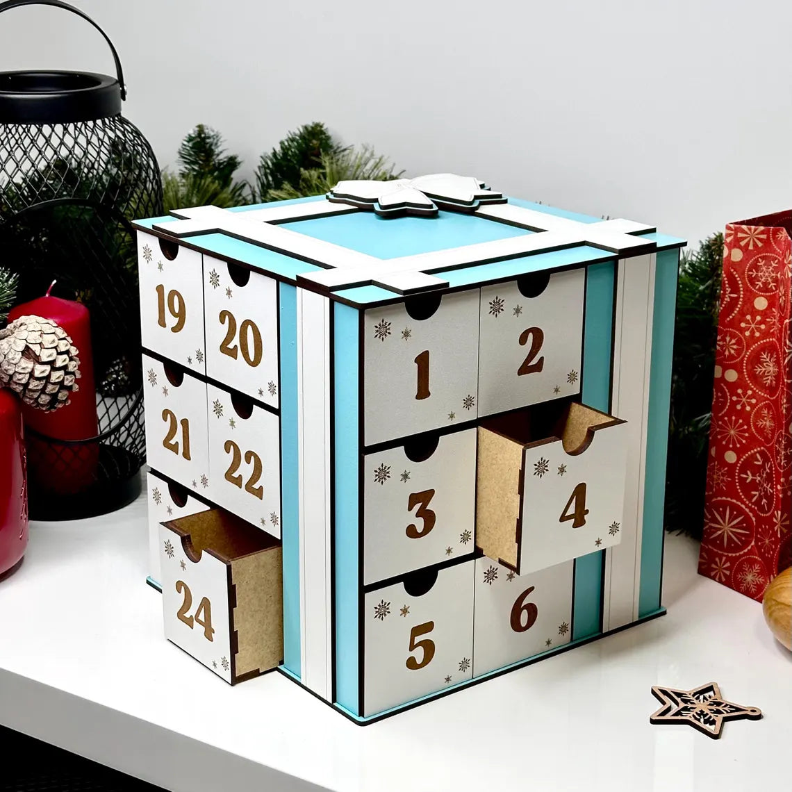 Christmas Advent Calendar, Christmas Holiday Advent with Drawers, Wood Advent Calendar, Christmas Wood Gift Decor, Holiday Countdown Gift