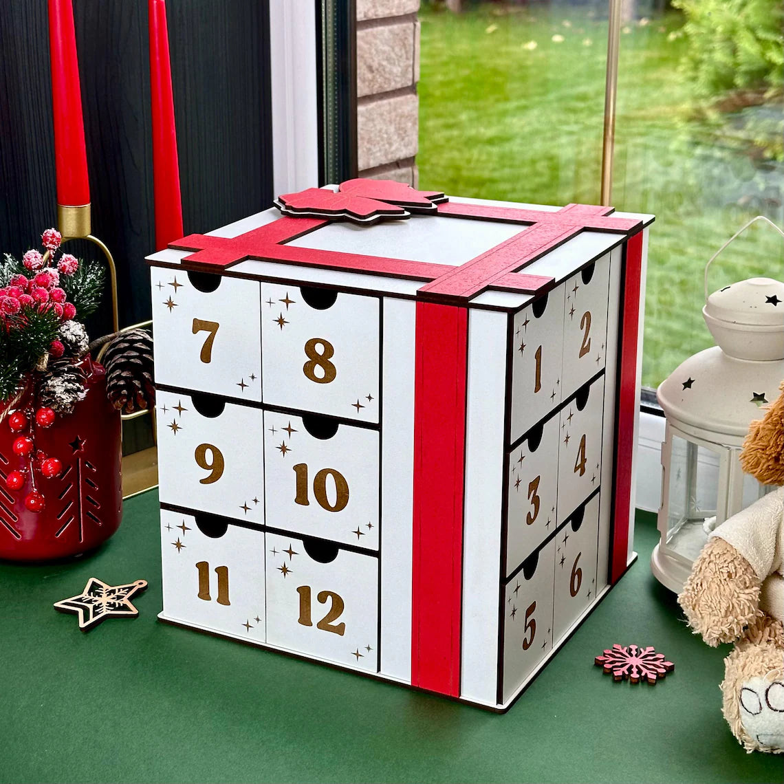 Christmas Advent Calendar, Christmas Holiday Gift Ornament, Wooden Ornaments, Wood Advent Calendar, Christmas Wood Gift  Decor