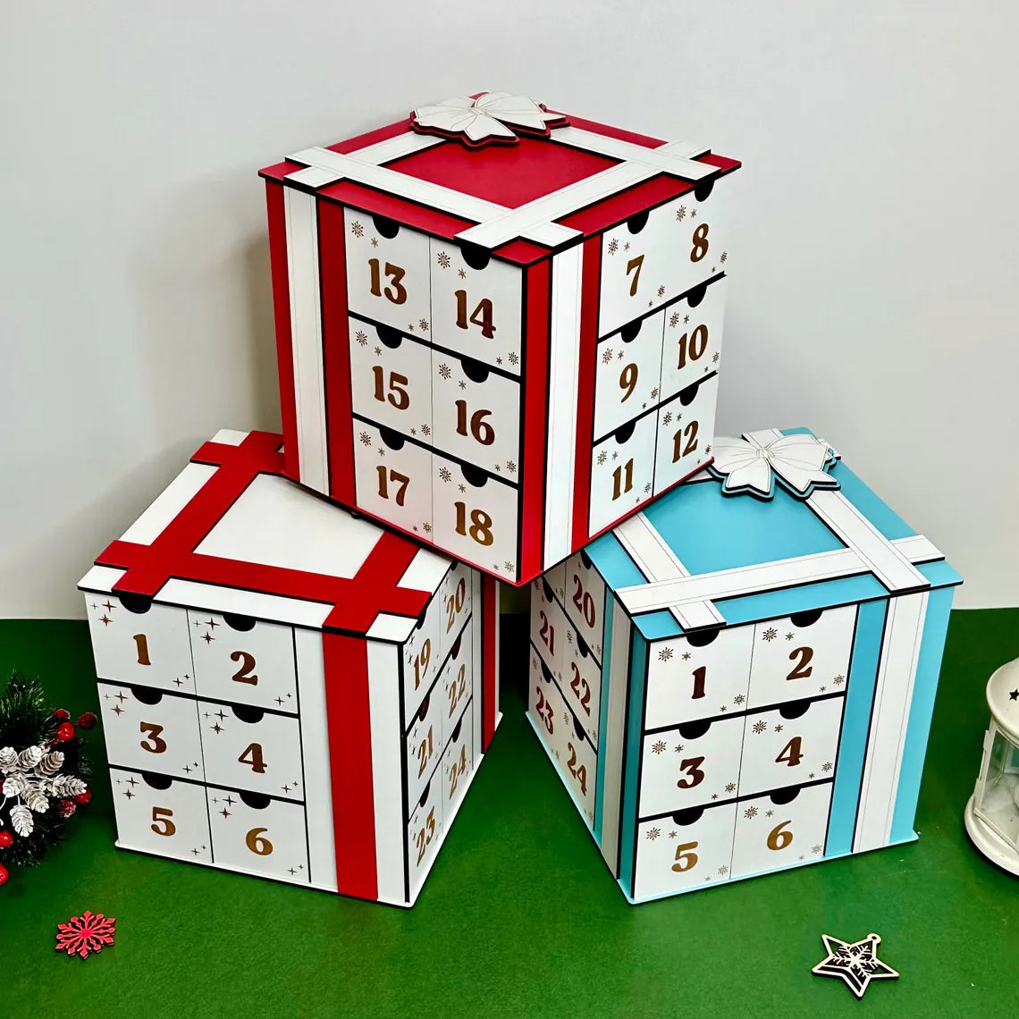 Customizable Advent Calendar Box | Wooden 24-Day Countdown | Engraved Xmas Keepsake | Holiday Tradition Starter|Family Name Holiday Keepsake