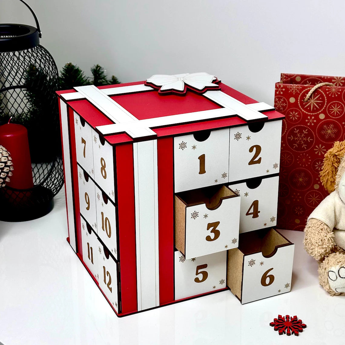 Personalized Advent Calendar with Drawers-Christmas Advent Calendar for kids-Christmas Countdown Calendar-Wooden Advent Calendar with drawer