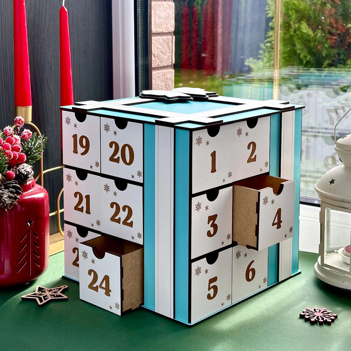 Customizable Advent Calendar Box | Wooden 24-Day Countdown | Engraved Xmas Keepsake | Holiday Tradition Starter|Family Name Holiday Keepsake