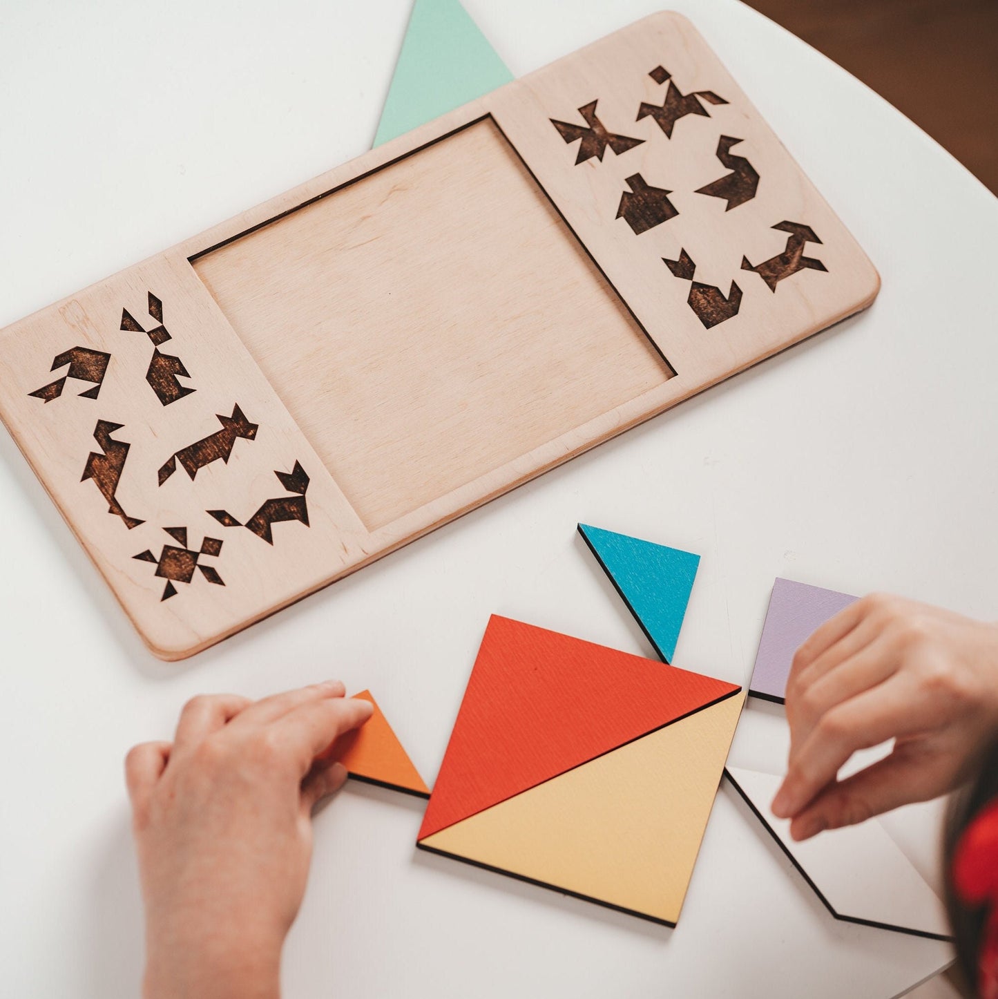 Wooden Geometric Animal Puzzle, Educational Toy Kids Gift, Baby 1st Birthday Gift, Geometric Sensory Board, Christmas Baby Shower Gift