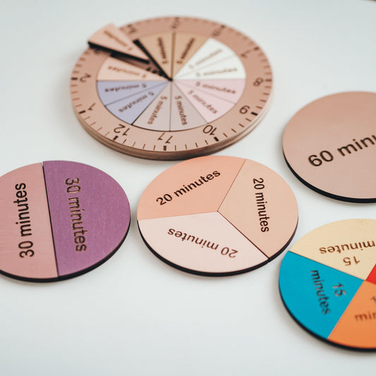 Childrens Learning Time Clock Toys Preschool Toy, Wooden Fraction Clock Puzzle, Kids Toy Montessori Materials Gift, Made in UA