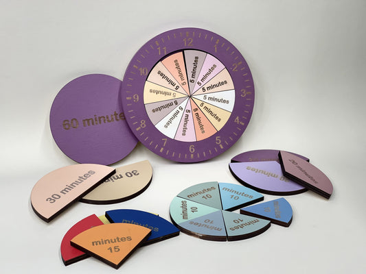 Wooden montessori clock for kids, Montessori toy, Learning game, Learning time, Learning clock, Fraction time, Preschool game,