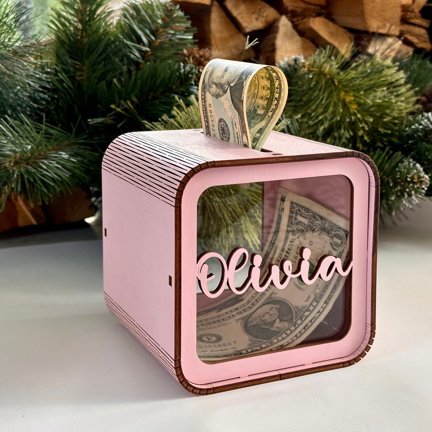 KindlyToys | Personalized Piggy Bank, Kids Money Box with Name, Wooden DIY Piggy Bank, Toddler Gifts, Girl Nursery Decor, Birthday Gift