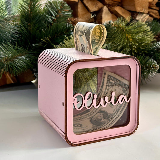 KindlyToys | Personalized Piggy Bank, Kids Money Box with Name, Wooden DIY Piggy Bank, Toddler Gifts, Girl Nursery Decor, Birthday Gift