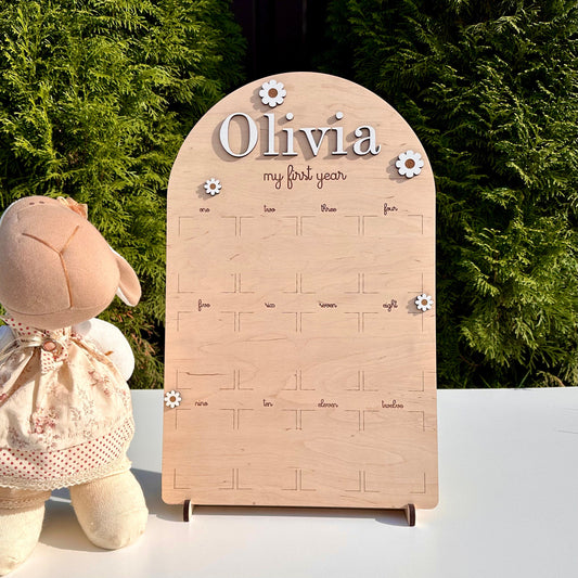 One Year of Photo Board, Wood Photo Board, Milestone Board, 1st Birthday Board, First Birthday Decorations Girl, 12 Months Photo Banner