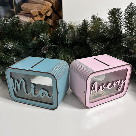 Custom initial Coin Bank,Personalized Piggy Bank,Wooden Name Piggy Bank,Wood Birthday Gift For Kids,Baby Shower Gift,Nursery Decor