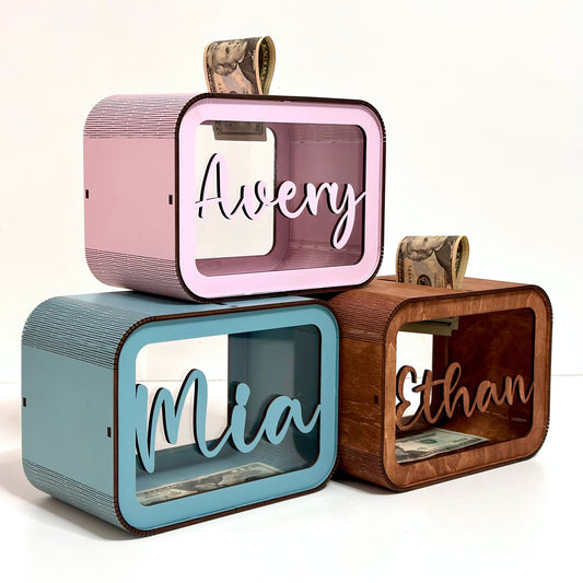 Name Piggy Bank, Wooden Coin Money Bank, Initial Kid Money Box, Personalized Coin Bank for Kid, Coin Bank Name, Wood Piggy Bank