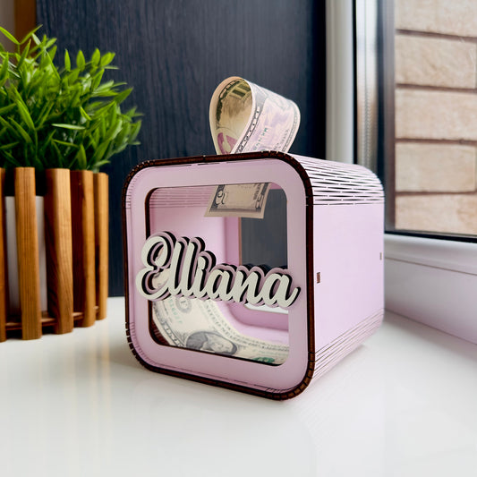 Customized Wooden Coin Bank, Gift For Kids,Baptism Gift,First Piggy Bank Gift, Birthday Gift For Boys or Girls,Valentine's Day Gift For Kids