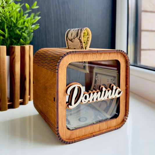 Personalized Nursery Decor, Piggy Bank, First Birthday Gift, Nursery Gift, Newborn Gift, Wooden Nursery, Wood Piggy Bank, Coin Bank