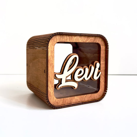 Piggy Bank for Boy, Kids Money Box with Name, Personalized Baby Boy Gift. Birthday Gifts for Kids, Wooden Nursery Decor, Toddler Gifts