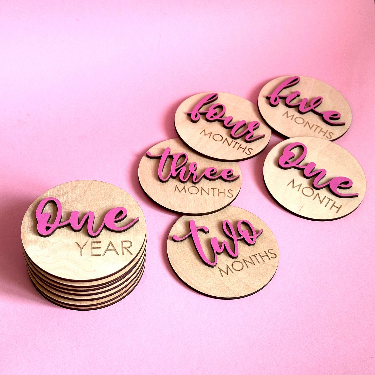 Wooden 3D Monthly Milestone Discs for Baby Photos | Engraved Wood Monthly Milestone Markers | Personalized Baby Sign