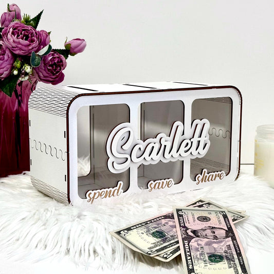 Custom Money Organizer / Divided Savings Box / Share Save Spend / Personalized Budget Jar / Multi-Compartment Piggy Bank / Divvy Coin Bank