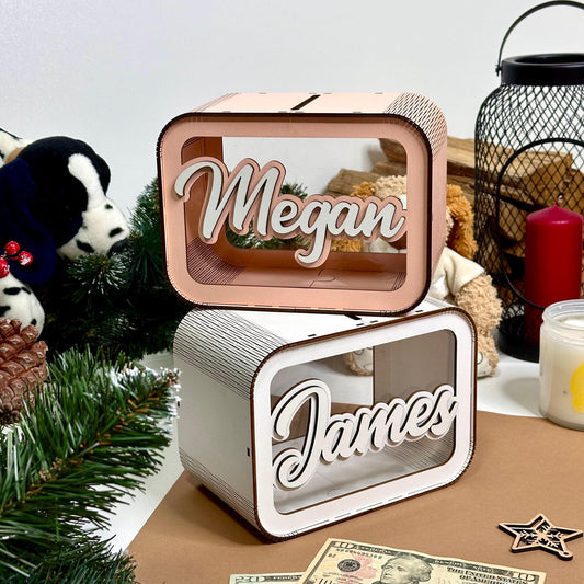 Personalized Kid Piggy Bank, Baby Shower Gift Box, Wooden Coin Money Bank, Unique Gifts For Toddler, Modern Kids Room Decor, 2nd Birthday