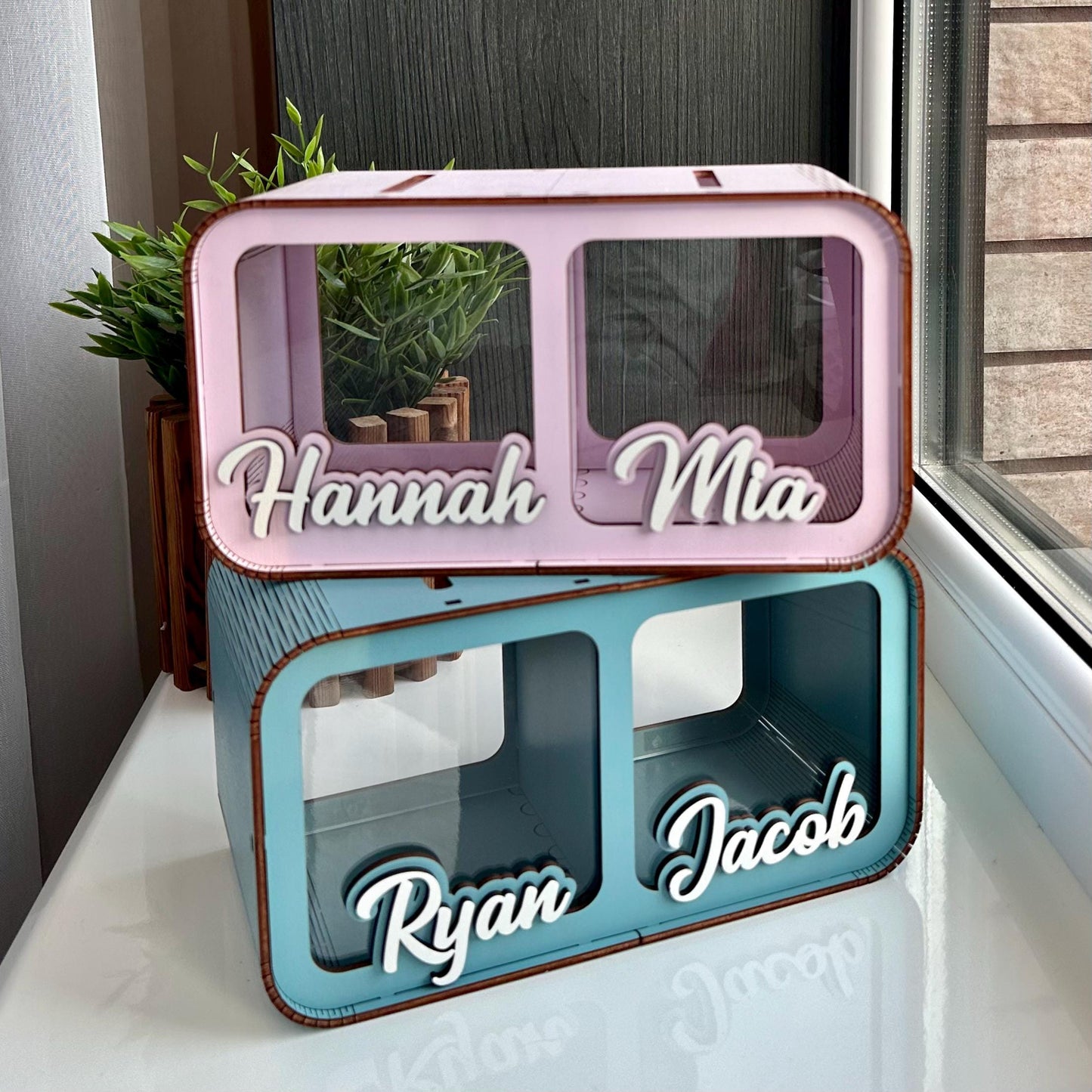 Wooden Coin Bank, Unique Double Piggy Bank, Christening Gifts, Toddler Gifts, Personalized Divided Piggy Bank For Kids, Money Box With Name
