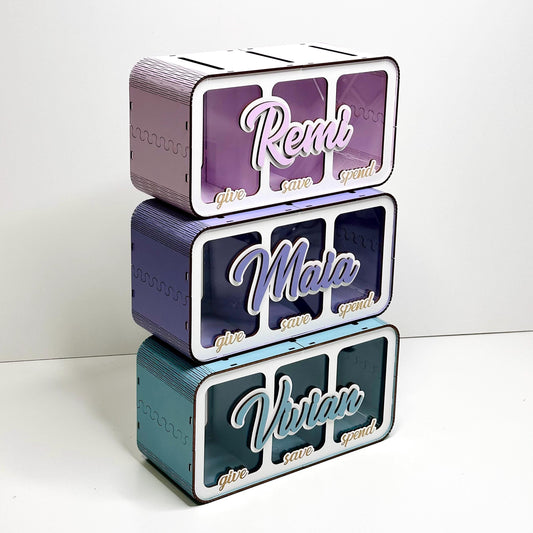 Spend Save Give Kids Money Box Piggy Bank Gift for Children Coin Saving Bank, Child’s Bank, Wood Piggy Bank, Personalized Kids Money Bank