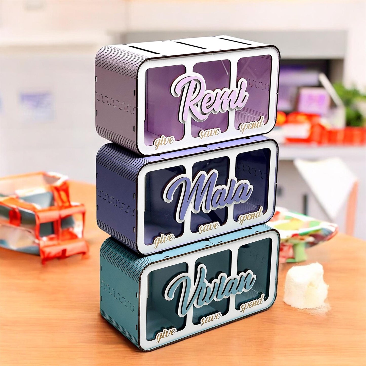 Savings Piggy Bank, Personalized Money Box, Wooden Coin Bank, Boys Girls Kids Nursery Room Decor, Bank Gift, Money Gift, Shadow Box Bank