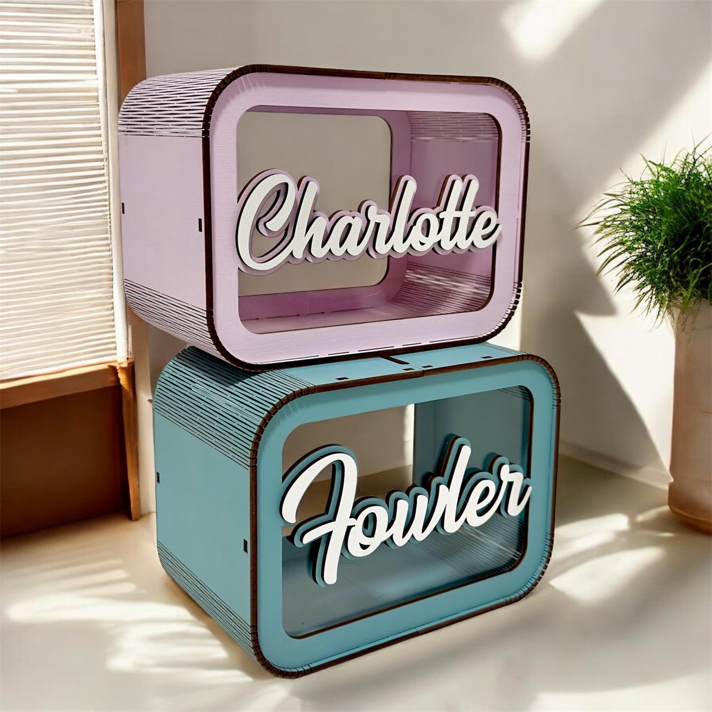 Personalized Large Wooden Piggy Bank for Kids, Custom Name Easter Gift for Toddler, Acrylic Glass Coin Bank, Unique Birthday Gift for Kid