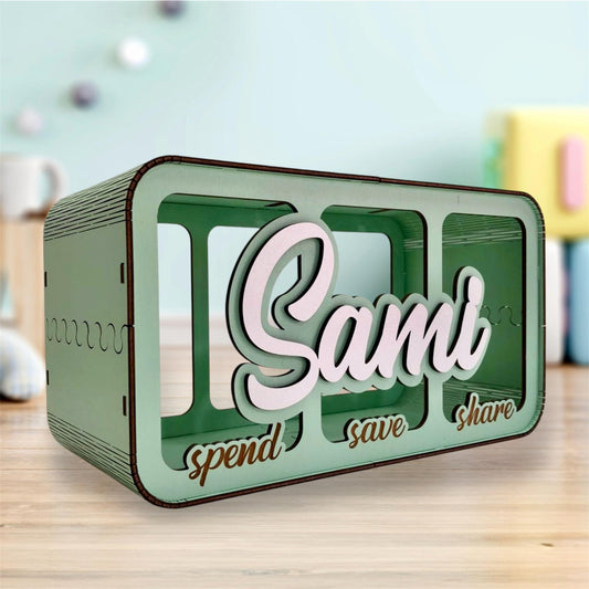Spend Save Give, Personalized Piggy Bank, Kids Bank, Money Box, Name Piggy Bank, Wooden Cash Box, Gifts For Kids, Baby Birthday Gift