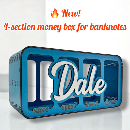 Personalized 4-Section Piggy Bank | Wooden Money Box Gift for Children | Save Spend Give Invest Bank | Educational Gift for Kids | Money Box