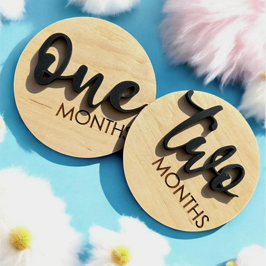Wooden Baby Monthly Milestone Sign | Rustic Baby Age Tracker| Monthly Growth Milestone Disc | 12 Monthly Milestone Plaques