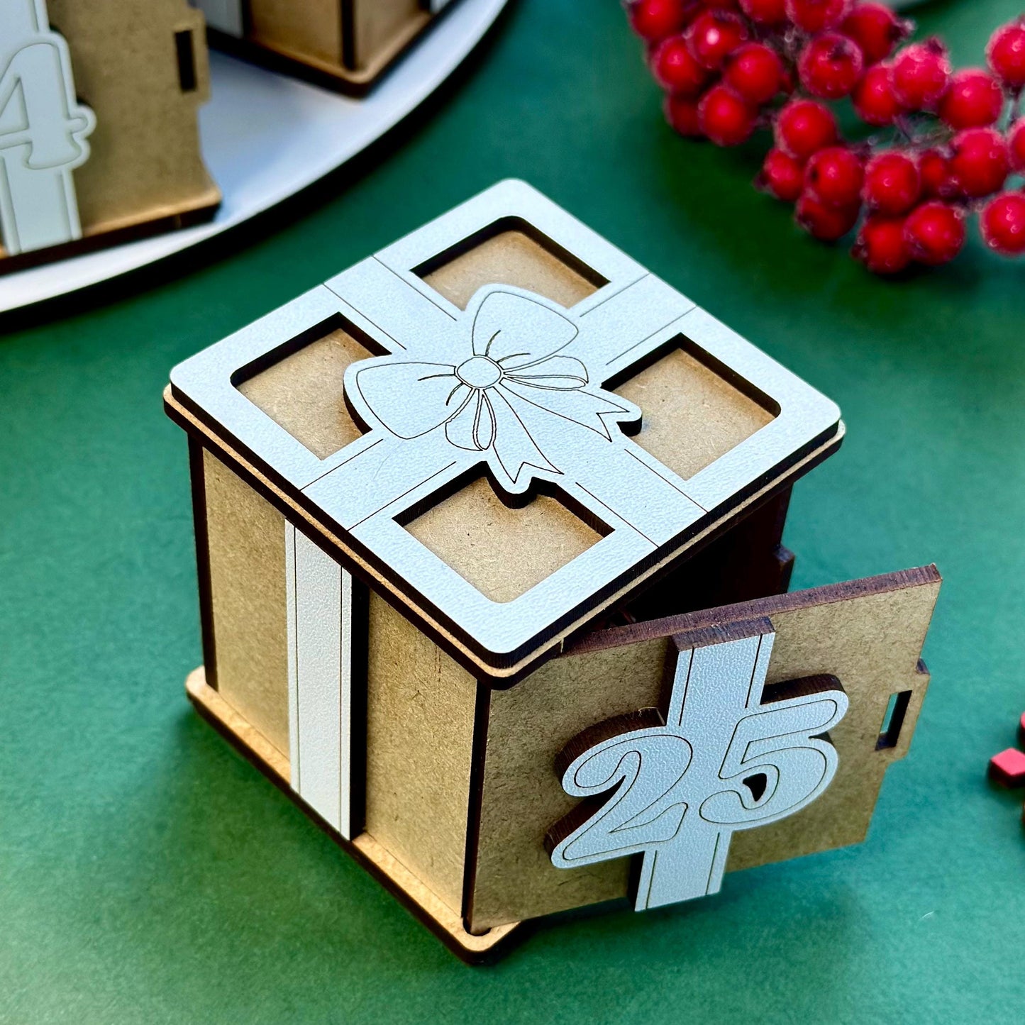 Wood Advent Calendar, Christmas Wood Gift Decor, Christmas Advent Calendar, Christmas Holiday Village House Ornament, Wooden Ornaments,