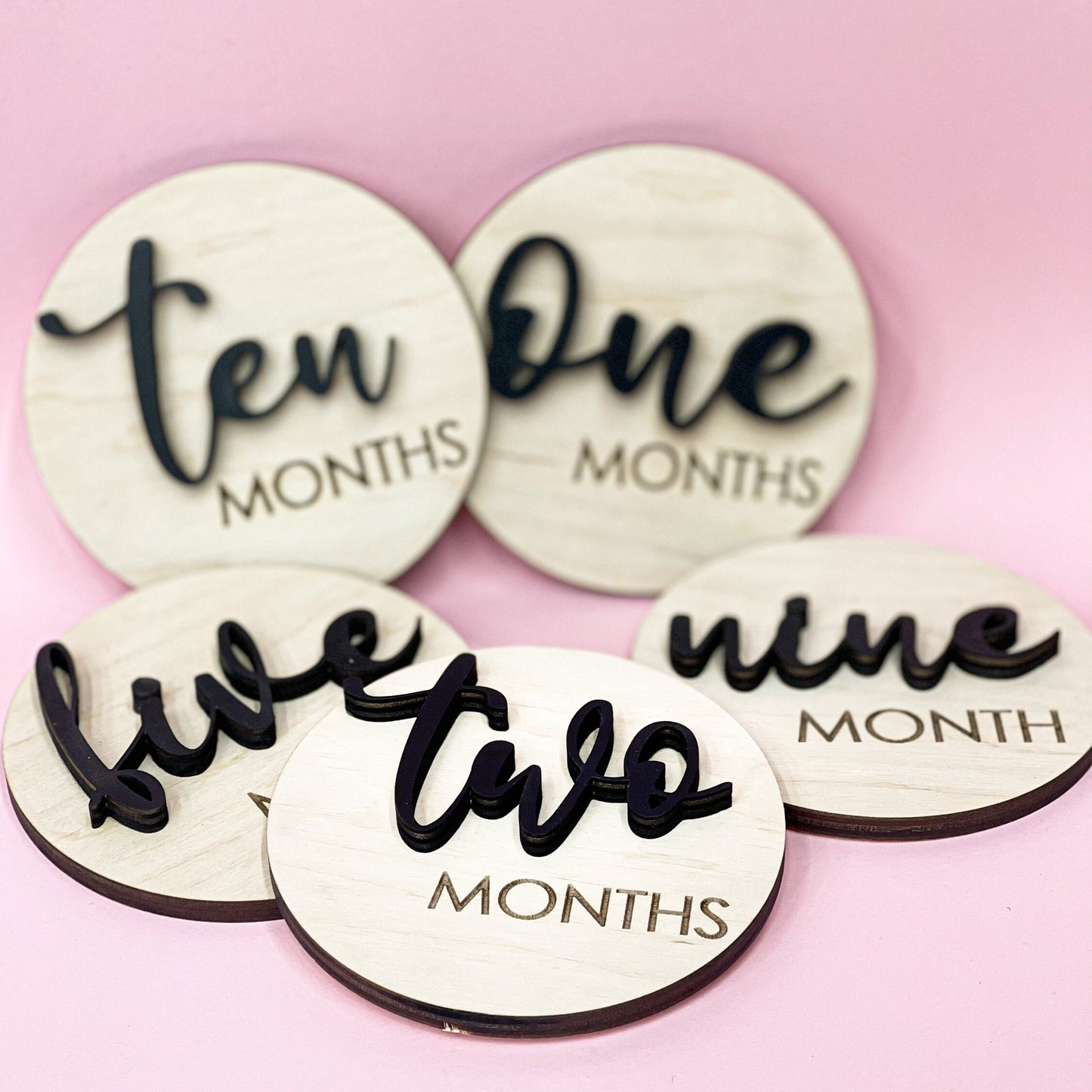 Baby Monthly Sign Set, Baby Announcement, New Mom Gift, Baby Shower Gift, Milestone Discs, Wood Monthly Photo Markers