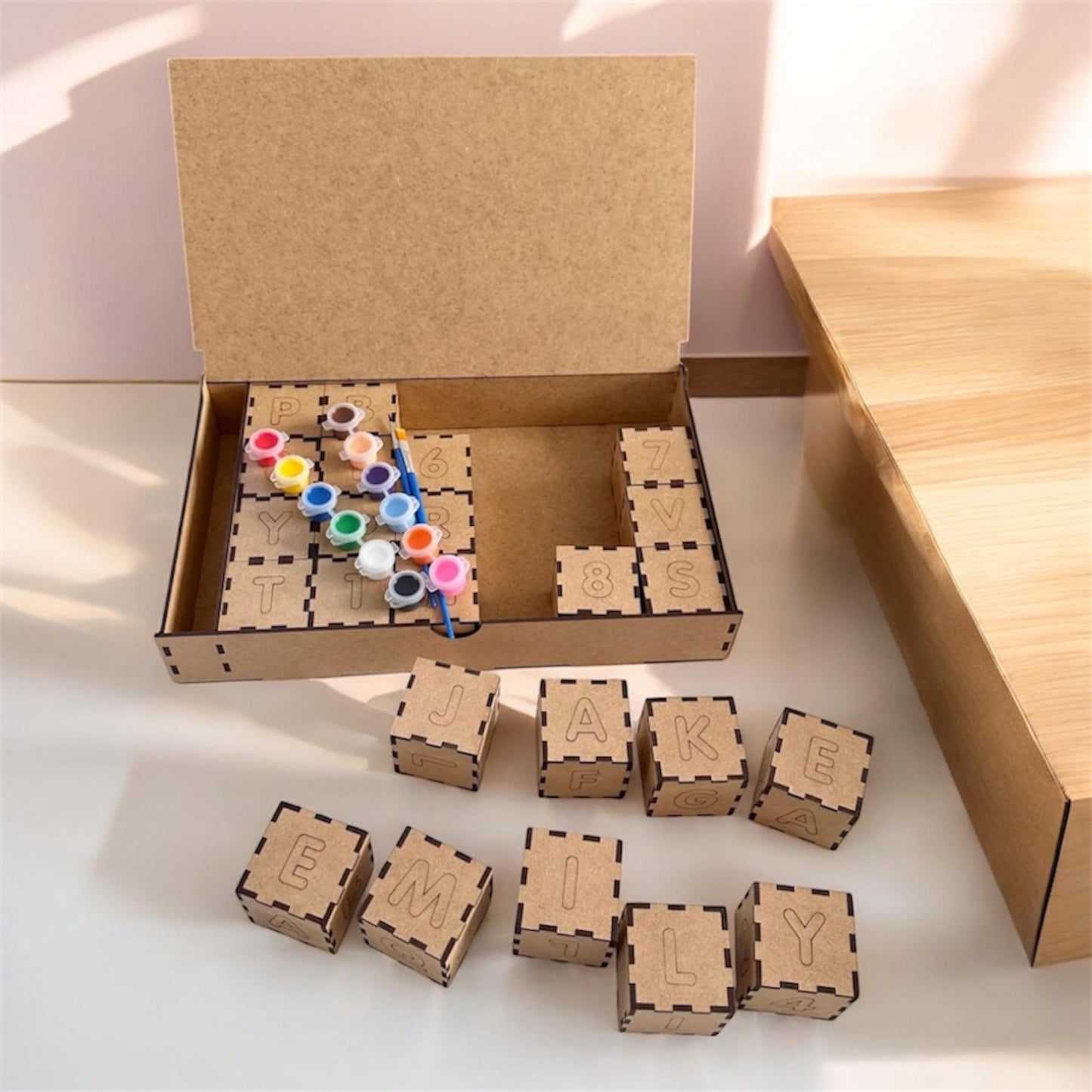 Kids Wooden Blocks Set – Paintable Building Cubes for Creative Play