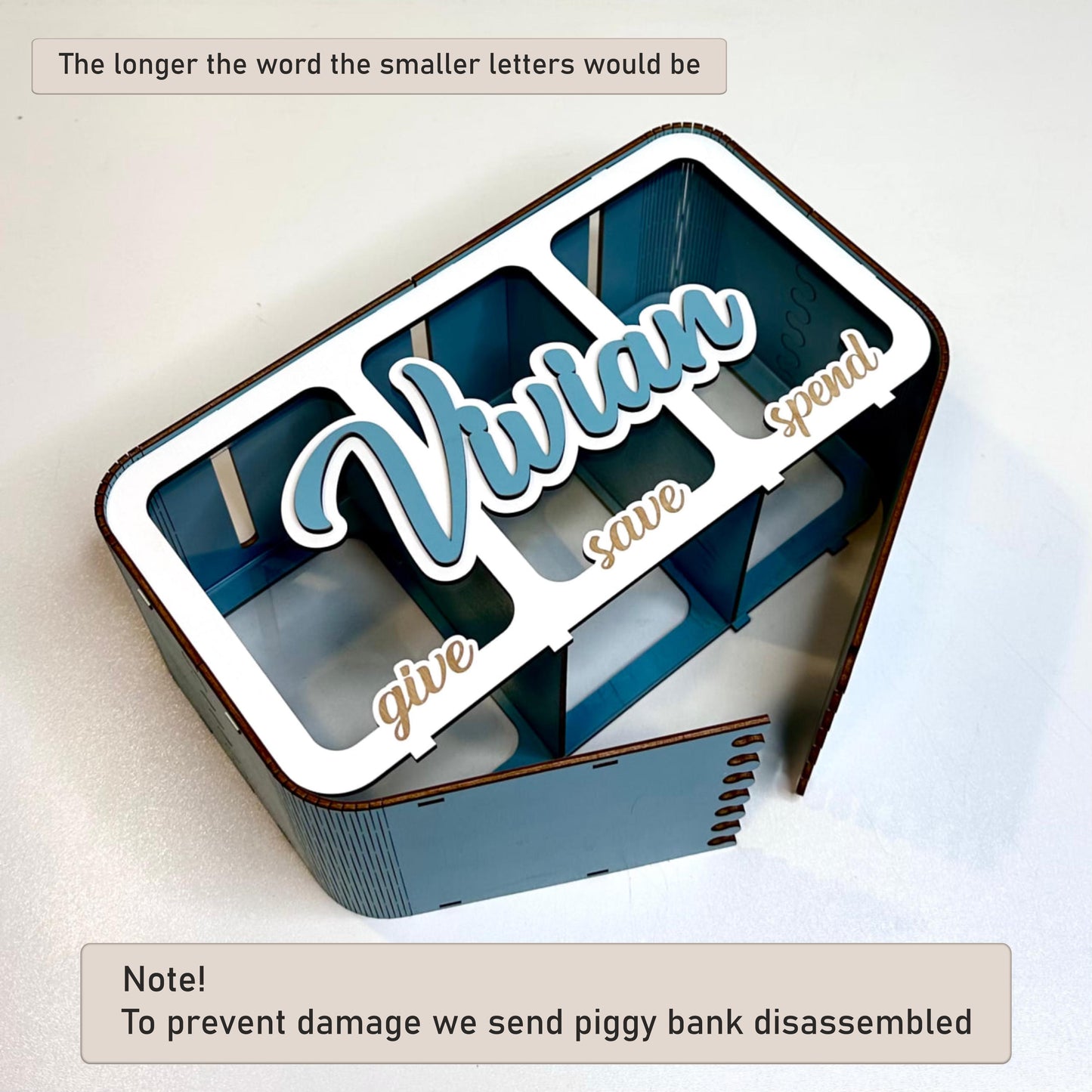 3-Section Wooden Piggy Bank: Save Spend Share Money Box