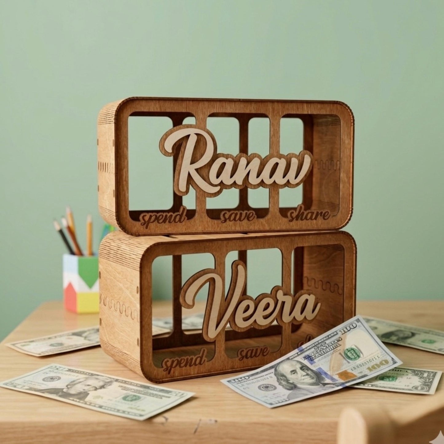 Personalized 3 Compartment Piggy Bank