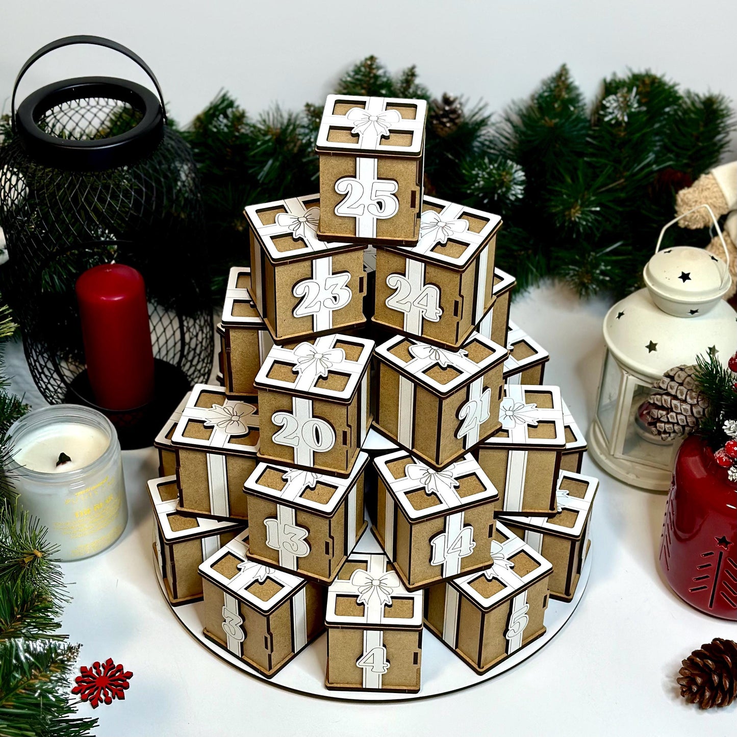 Wood Advent Calendar, Christmas Wood Gift Decor, Christmas Advent Calendar, Christmas Holiday Village House Ornament, Wooden Ornaments,