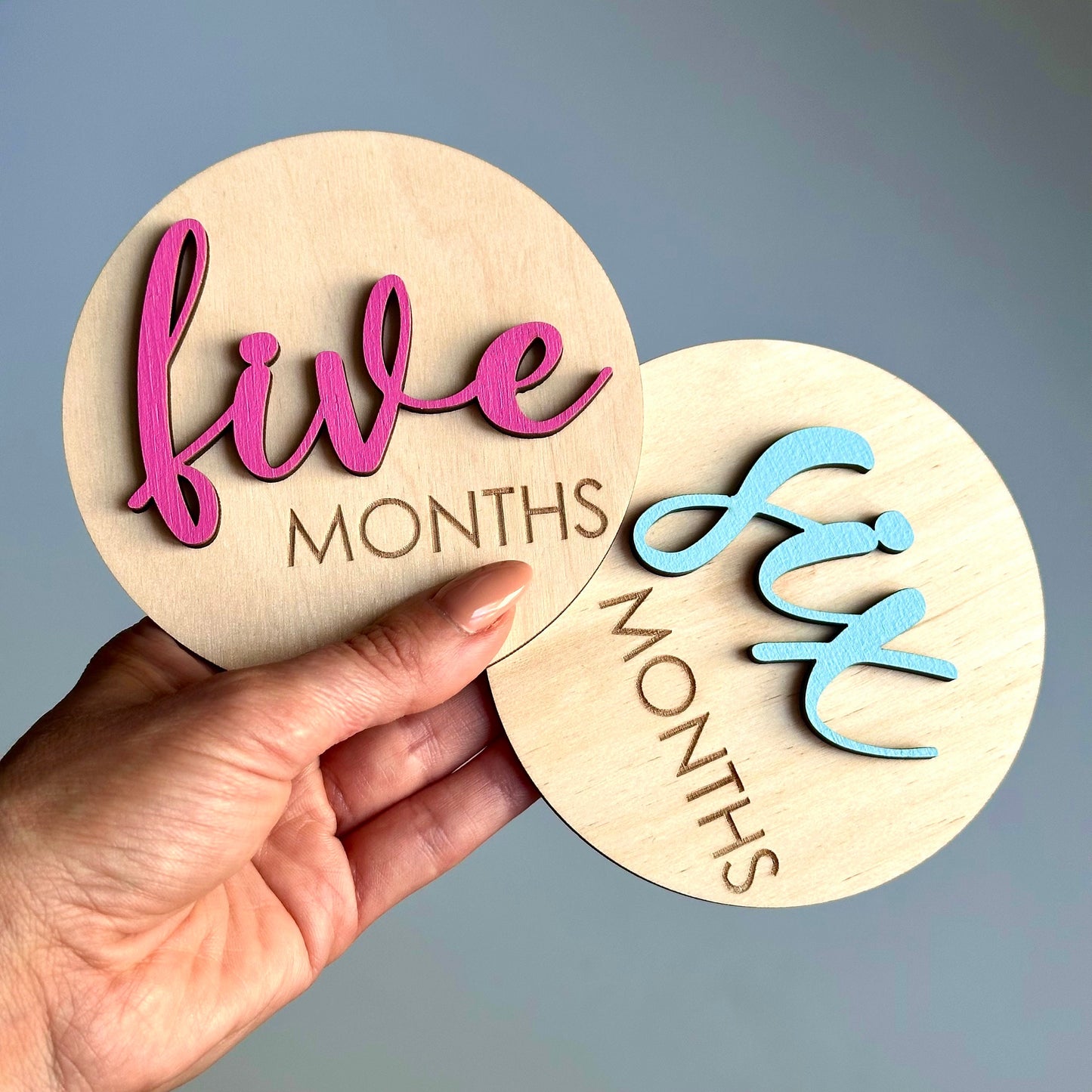 Wooden 3D Monthly Milestone Discs for Baby Photos | Engraved Wood Monthly Milestone Markers | Personalized Baby Sign