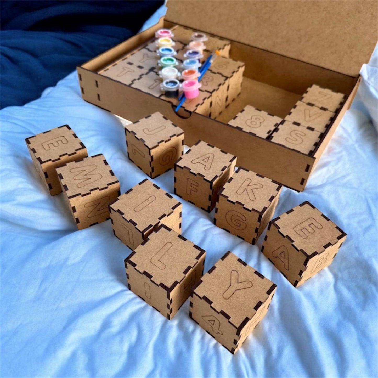 Kids Wooden Blocks Set – Paintable Building Cubes for Creative Play