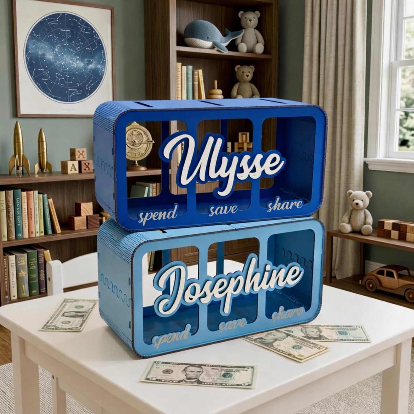 Personalized 3 Compartment Piggy Bank