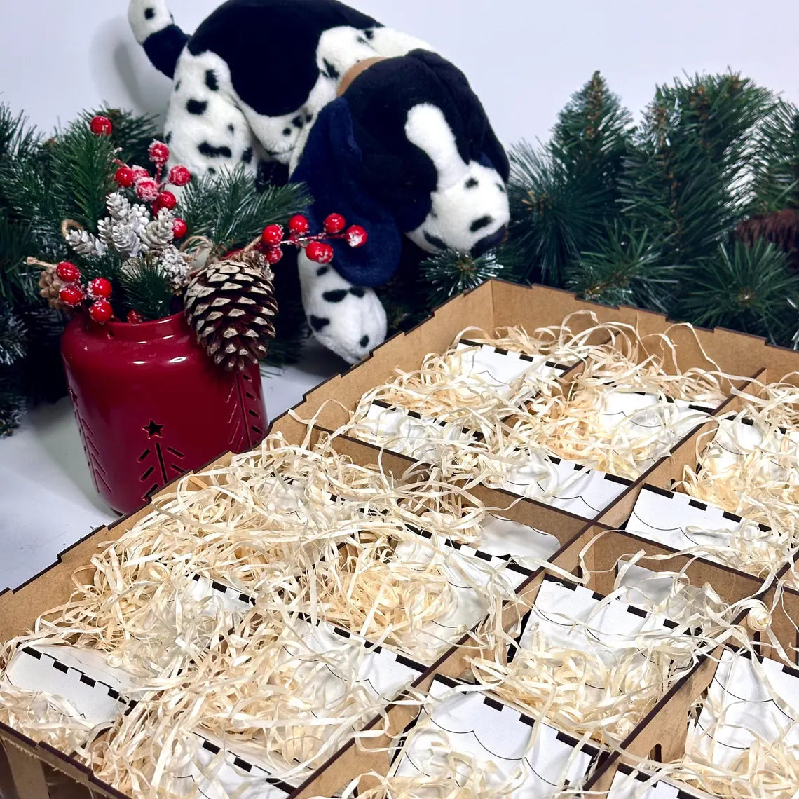 Cardboard box with decorative items