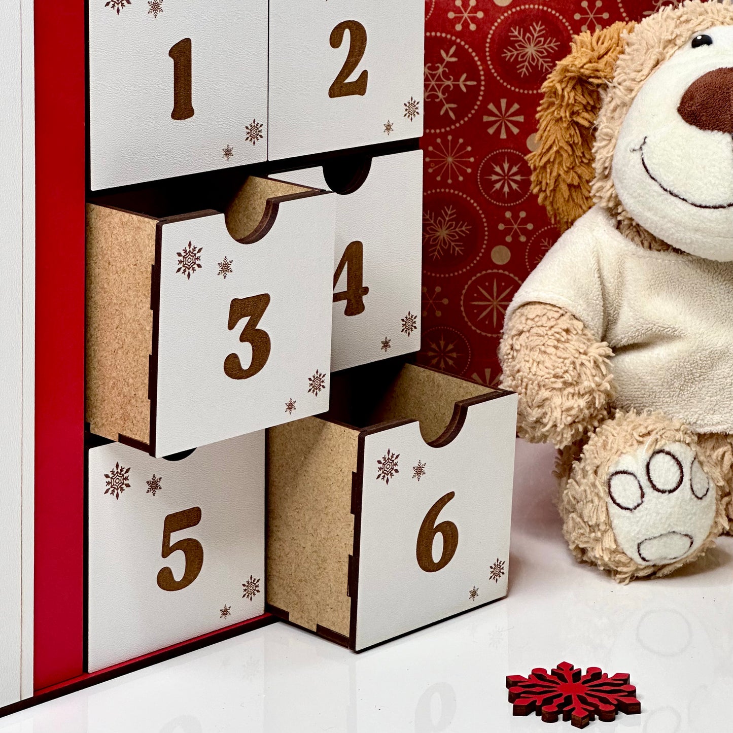 Wooden cube Advent calendar with numbered drawers for Christmas countdown