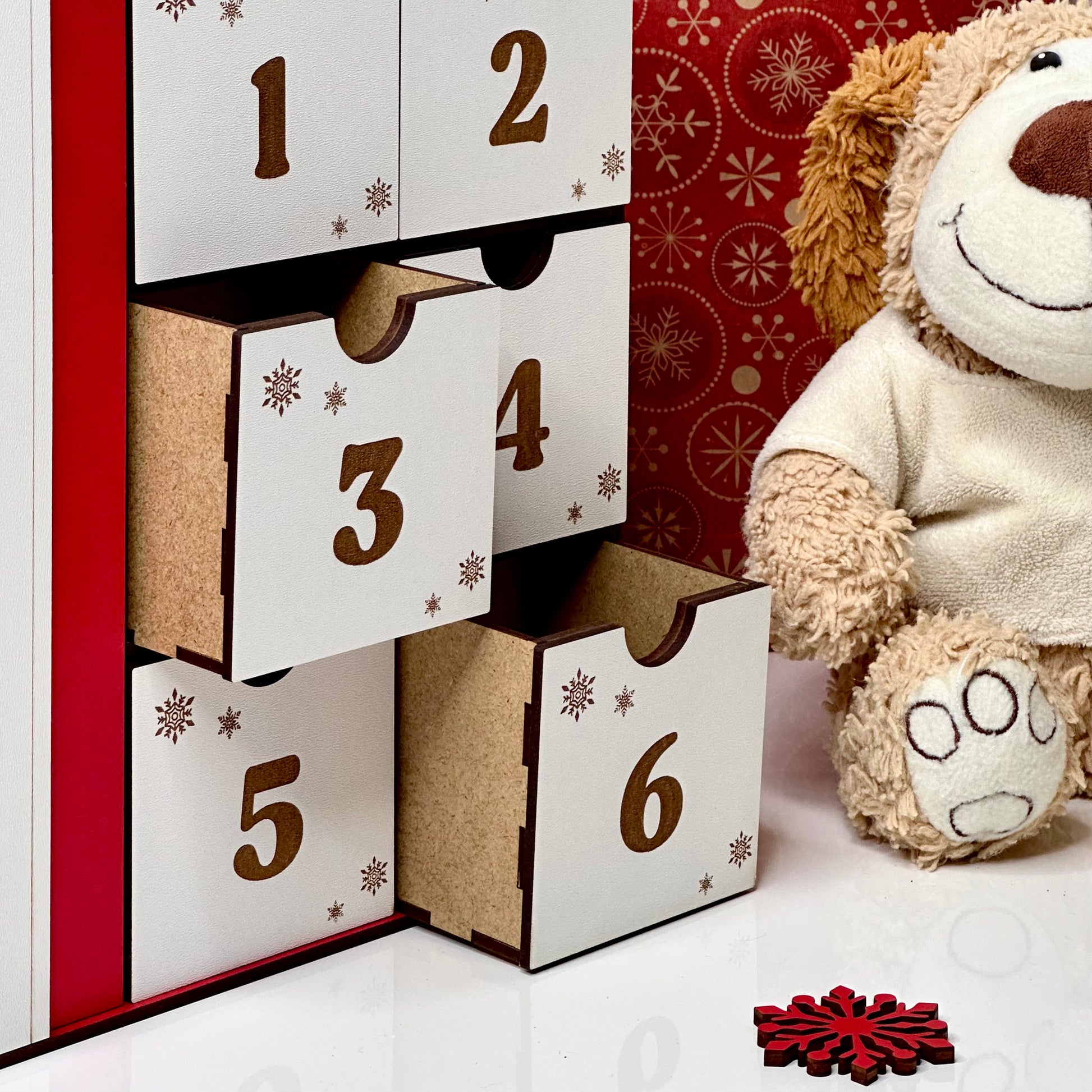 Wooden cube Advent calendar with numbered drawers for Christmas countdown