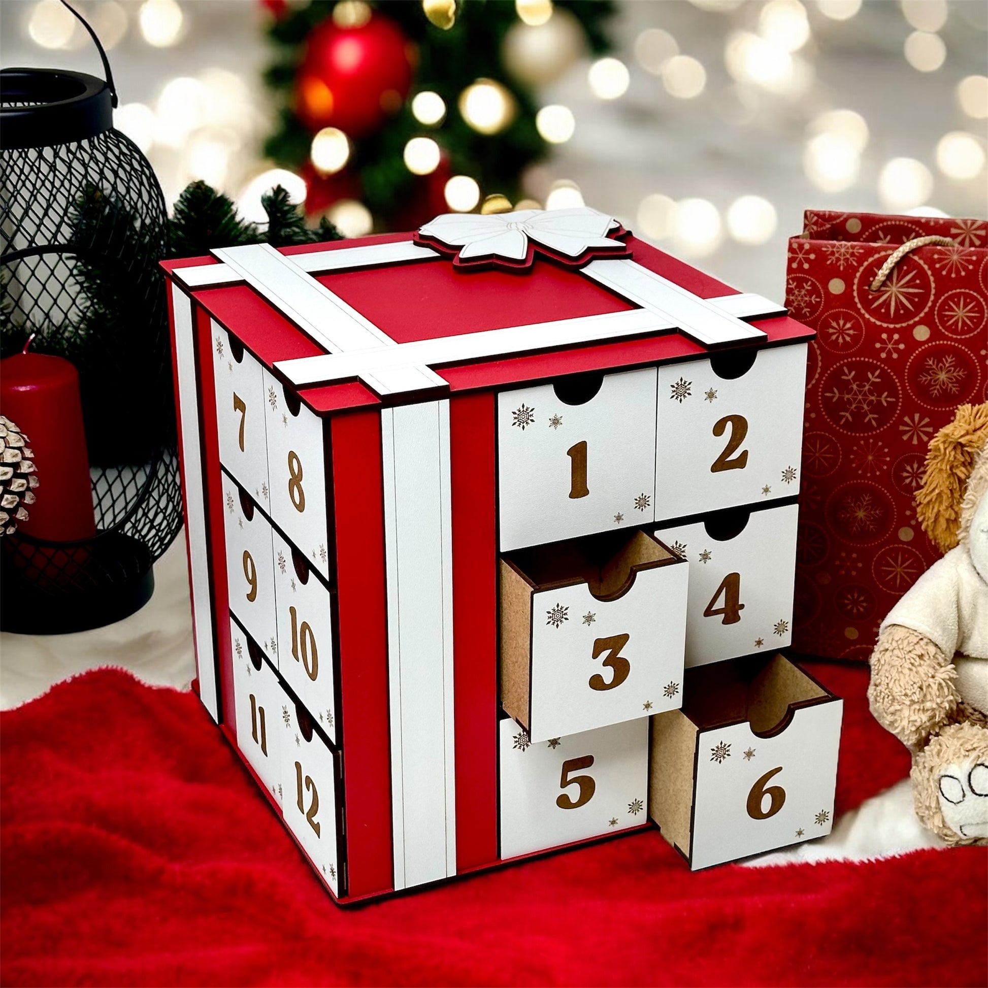 Natural wood Advent cube with small drawers for daily Christmas surprises