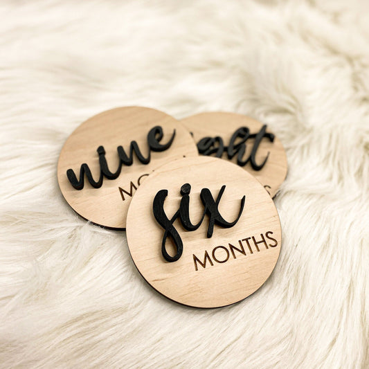 Baby Monthly Sign Set, Baby Announcement, New Mom Gift, Baby Shower Gift, Milestone Discs, Wood Monthly Photo Markers