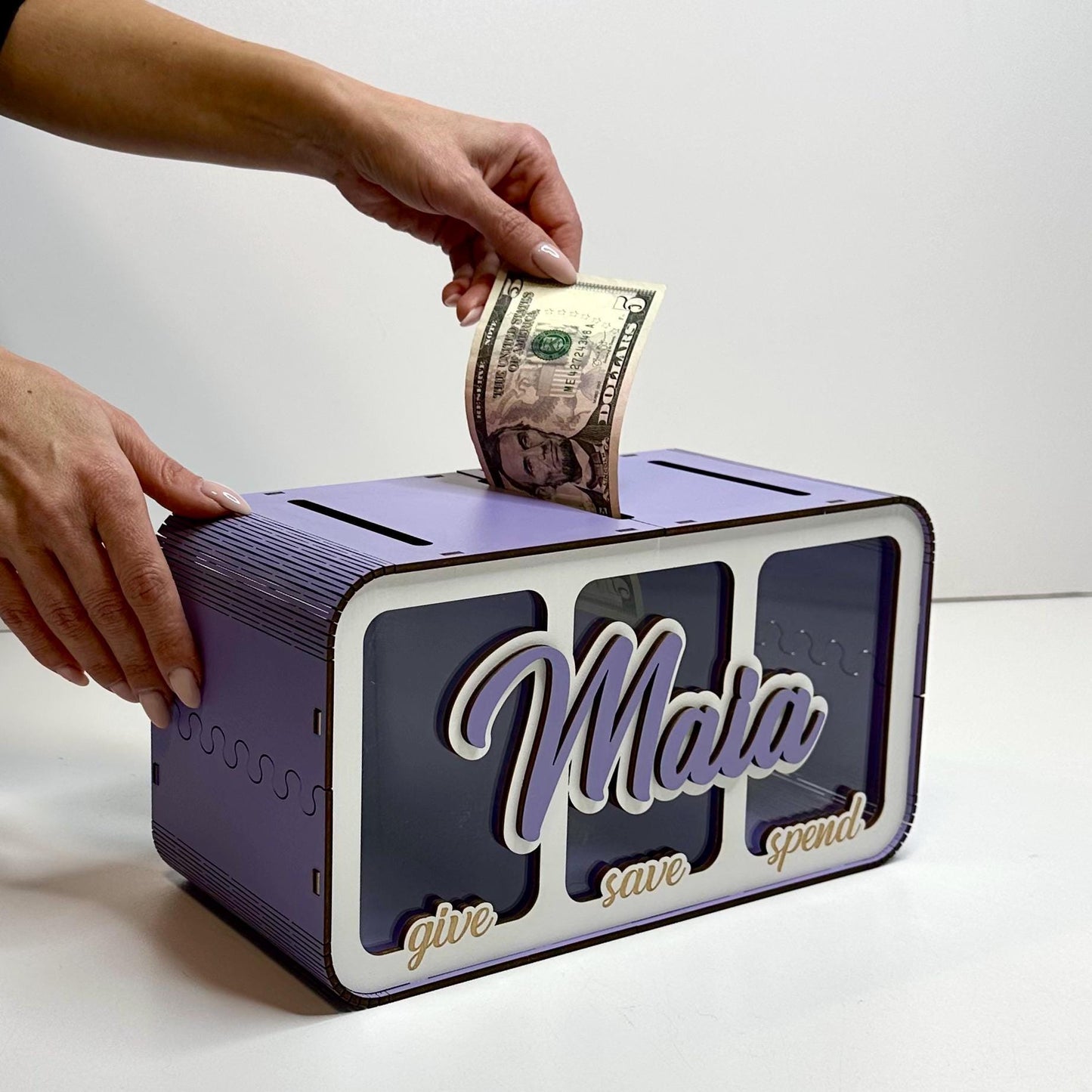 3-Section Wooden Piggy Bank: Save Spend Share Money Box