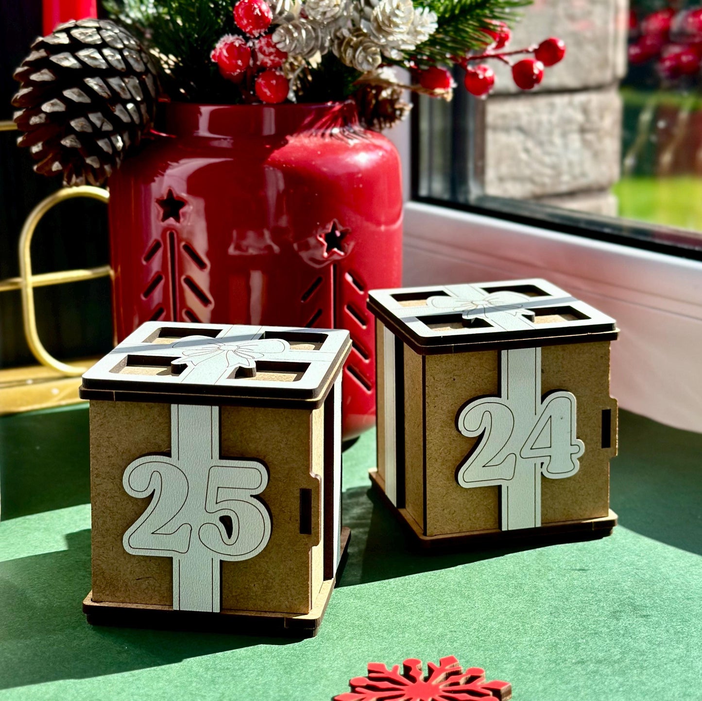Wood Advent Calendar, Christmas Wood Gift Decor, Christmas Advent Calendar, Christmas Holiday Village House Ornament, Wooden Ornaments,