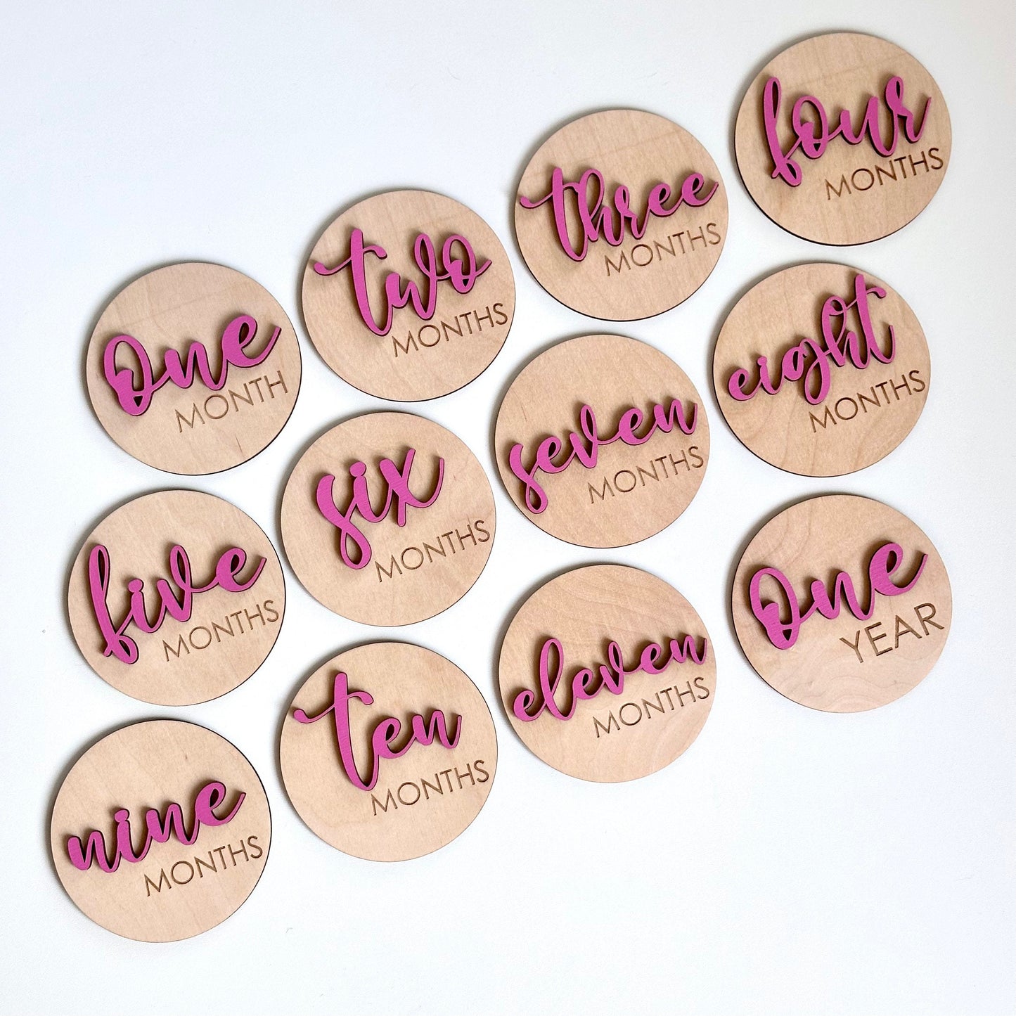 Wooden 3D Monthly Milestone Discs for Baby Photos | Engraved Wood Monthly Milestone Markers | Personalized Baby Sign